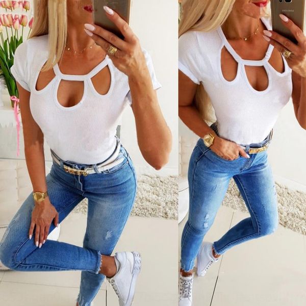 2020 new summer women's coat t-shirt hollow solid color slim t-shirt for women, White
2020 new summer women's coat t-shirt hollow solid color slim t-shirt for women, White