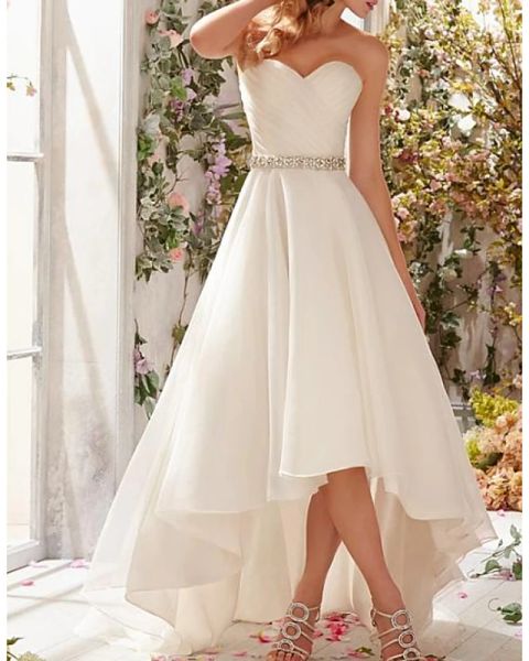 a-line wedding dresses strapless sweep / brush train asymmetrical organza sleeveless simple vintage 1950s with sashes / ribbons ruched beadi, White
a-line wedding dresses strapless sweep / brush train asymmetrical organza sleeveless simple vintage 1950s with sashes / ribbons ruched beadi, White