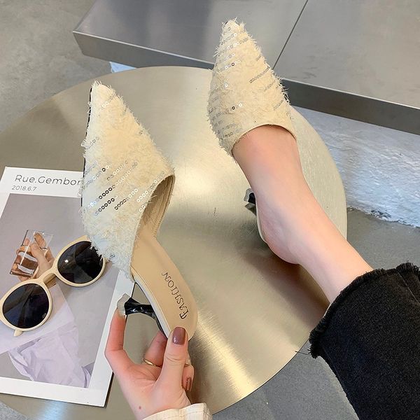 women wear pointy 2020 web celebrity stiletto heels summer hair sandals and stiletto heels slippers fashion shoes, Black 
women wear pointy 2020 web celebrity stiletto heels summer hair sandals and stiletto heels slippers fashion shoes, Black