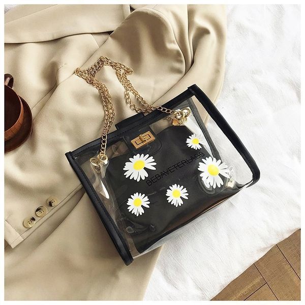 fashion pvc transparent satchel satchel mother bag female 2020 new korean style fashionable daisies shoulder messenger bag, White
fashion pvc transparent satchel satchel mother bag female 2020 new korean style fashionable daisies shoulder messenger bag, White