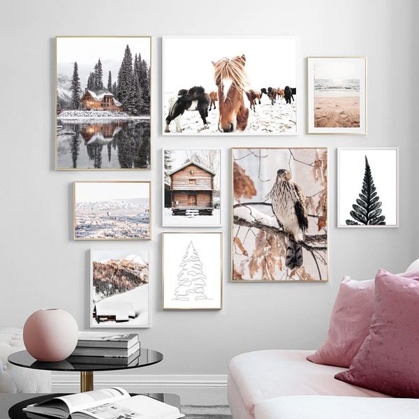 snow lake house pine eagle horse wall art canvas painting winter nordic posters and prints wall pictures for living room decor
snow lake house pine eagle horse wall art canvas painting winter nordic posters and prints wall pictures for living room decor