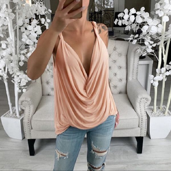 women's t-shirt summer women spaghetti strap sleeveless deep v-neck vest wrinkled ruffles casual loose tees blusas, White
women's t-shirt summer women spaghetti strap sleeveless deep v-neck vest wrinkled ruffles casual loose tees blusas, White