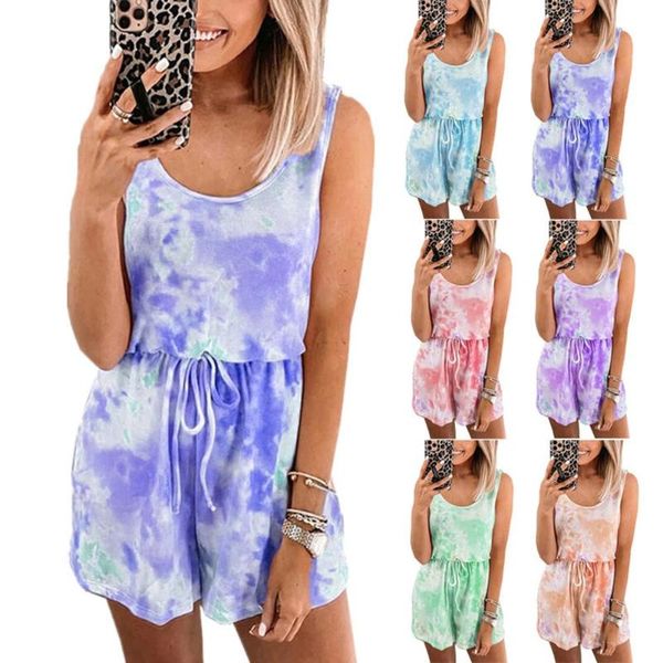 women fashion jumpsuit sleeveless o neck drawstring tie dye playsuit romper, Black;white
women fashion jumpsuit sleeveless o neck drawstring tie dye playsuit romper, Black;white