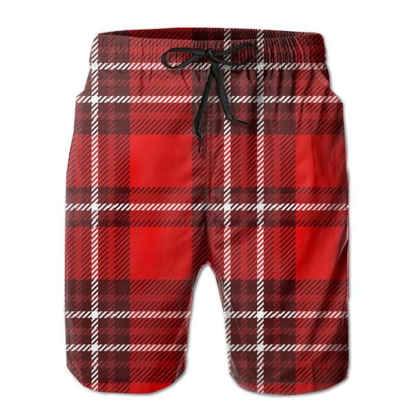 

men's shorts mens swimwear swim trunks red and white plaid in burgundy beach board swimming swimsuits running sports, White;black