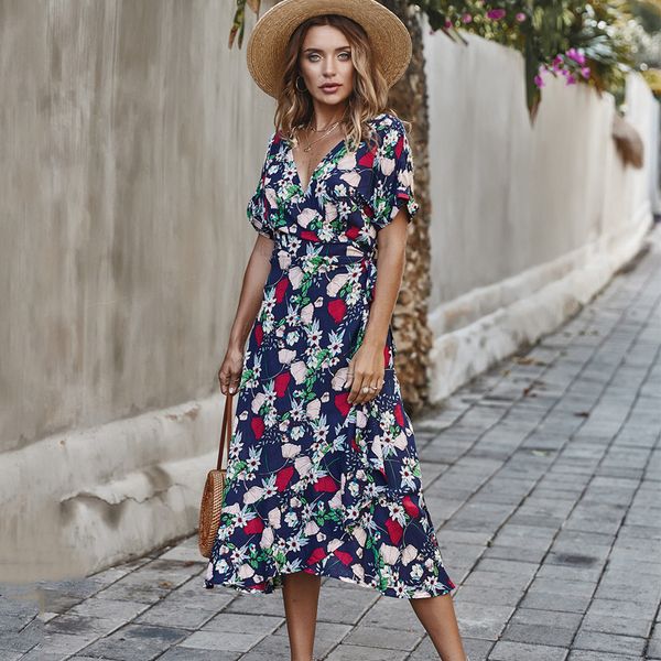 women floral print boho beach dress summer v-neck short sleeve lace up ruffles maxi dress casual party dresses robe female, Black;gray
women floral print boho beach dress summer v-neck short sleeve lace up ruffles maxi dress casual party dresses robe female, Black;gray