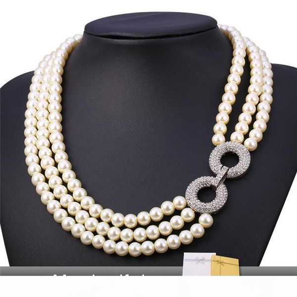women's 3 layers synthetic pearl necklace clear austrian rhinestone round charms new luxury multilayer beaded necklace, Silver
women's 3 layers synthetic pearl necklace clear austrian rhinestone round charms new luxury multilayer beaded necklace, Silver