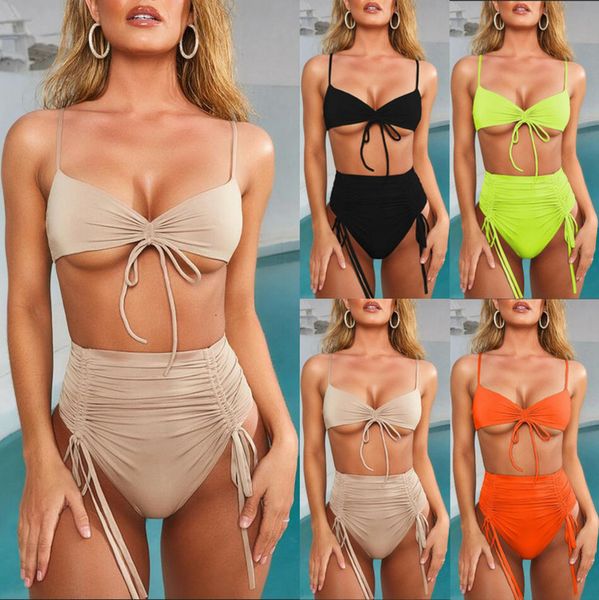 4 solid colors draw cord solid bikini set high waist biquini swimwear women swimming suit backless swimsuit beach wear, White;black
4 solid colors draw cord solid bikini set high waist biquini swimwear women swimming suit backless swimsuit beach wear, White;black