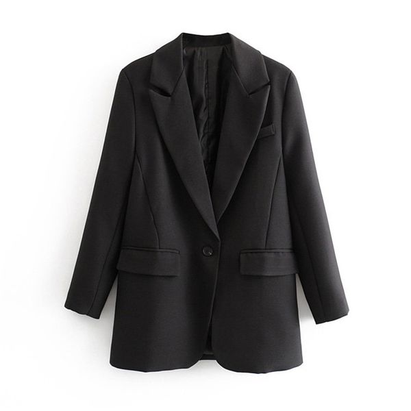 elegant solid basic women blazer notched collar single button pockets black jacket female office wear coat, White;black
elegant solid basic women blazer notched collar single button pockets black jacket female office wear coat, White;black
