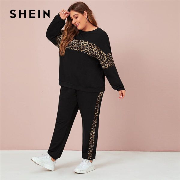 shein plus size black leopard panel sweatshirt and joggers set women autumn casual sporting colorblock two piece sets, White
shein plus size black leopard panel sweatshirt and joggers set women autumn casual sporting colorblock two piece sets, White