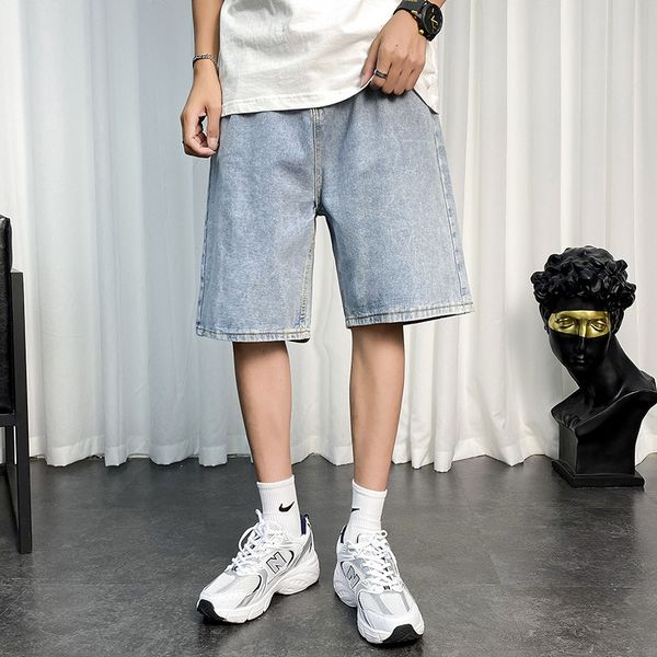style summer thin water wash light color denim shorts men's korean version wide leg students' loose straight half pants, Blue
style summer thin water wash light color denim shorts men's korean version wide leg students' loose straight half pants, Blue