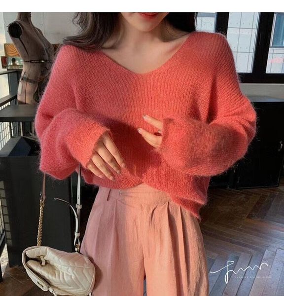 2020 autumn new korean style women's lazy sweater gentle kill 7 color mohair v-neck sweater, White;black
2020 autumn new korean style women's lazy sweater gentle kill 7 color mohair v-neck sweater, White;black