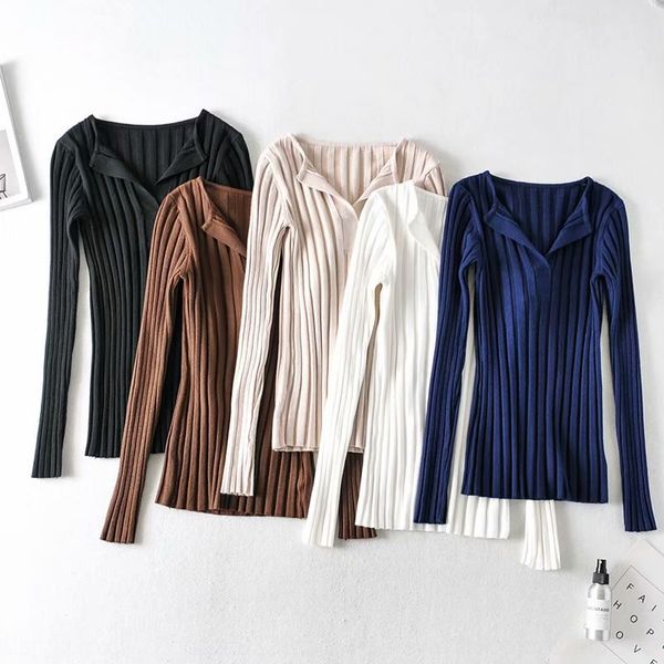 m2602-korean women's clothing 2020 autumn and winter sweater new simple style v-neck slim bottoming sweater for women, White;black
m2602-korean women's clothing 2020 autumn and winter sweater new simple style v-neck slim bottoming sweater for women, White;black