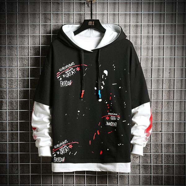 men's hoodies anime graffiti print hip hop harajuku japanese streetwear patchwork fake two-piece set hoodie men sweatshirt male, Black
men's hoodies anime graffiti print hip hop harajuku japanese streetwear patchwork fake two-piece set hoodie men sweatshirt male, Black