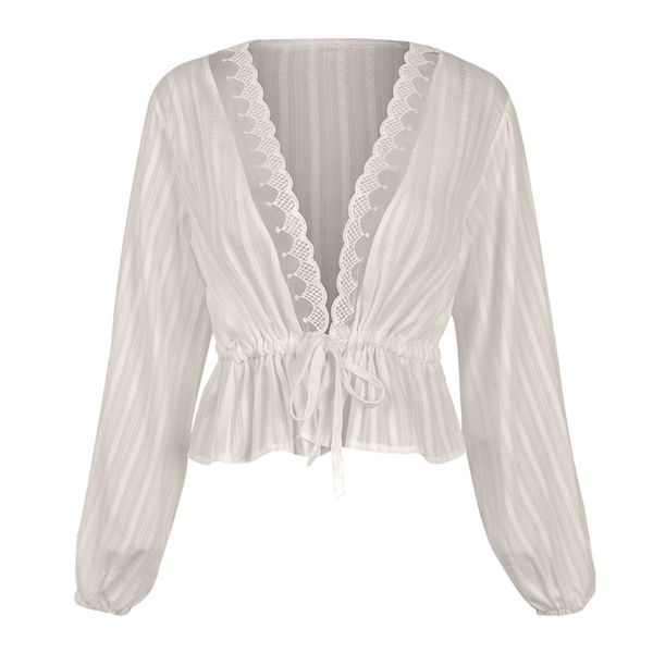 fashion women white striped t shirt lace deep v neck lace neck long lantern sleeve shirts eleghant lady waist lace-up
fashion women white striped t shirt lace deep v neck lace neck long lantern sleeve shirts eleghant lady waist lace-up