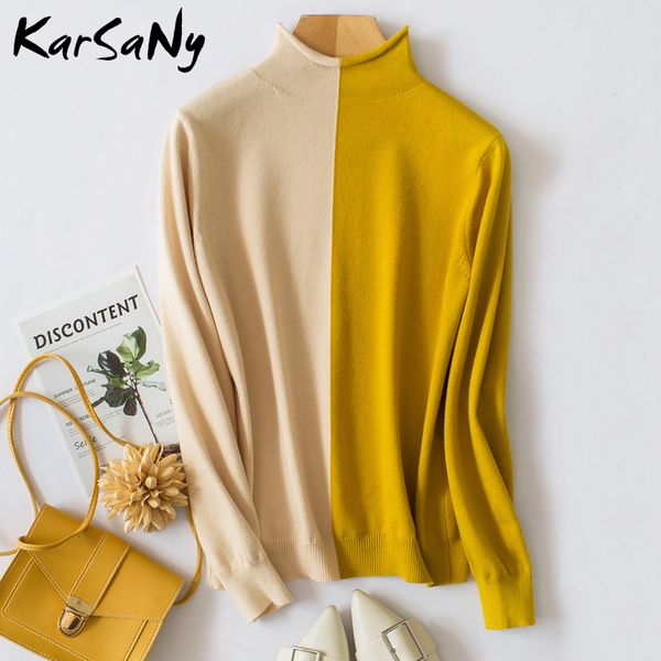 karsany new autumn winter half turtleneck sweater pullover women warm jumper ladies patchwork cashmere sweater women winter top, White;black
karsany new autumn winter half turtleneck sweater pullover women warm jumper ladies patchwork cashmere sweater women winter top, White;black