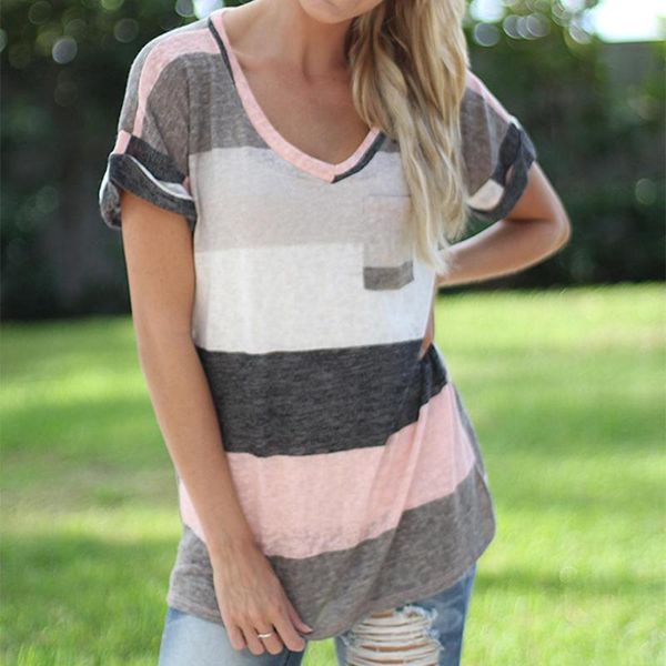 summer pocket v-neck loose women short sleeve colorful stripe splicing t-shirt female casual fashion soft plus size, White
summer pocket v-neck loose women short sleeve colorful stripe splicing t-shirt female casual fashion soft plus size, White