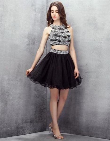 short two pieces set beads tulle cocktail party dress homecoming dresses vestidos de coctail custom made, Black
short two pieces set beads tulle cocktail party dress homecoming dresses vestidos de coctail custom made, Black