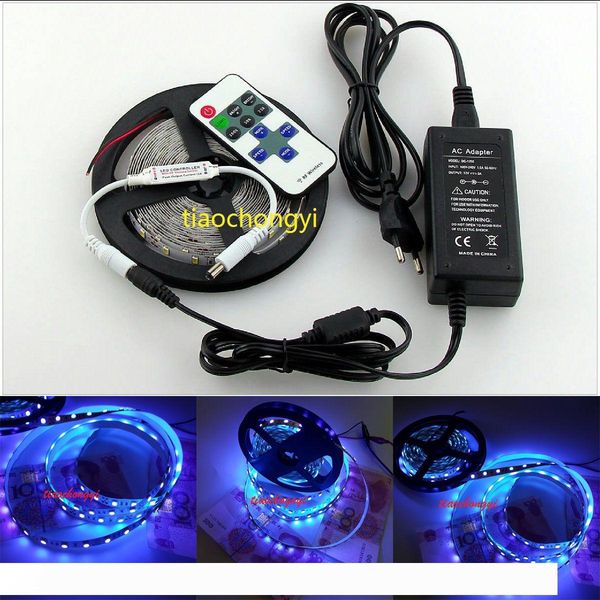 12v 5050 smd 395-400nm uv led flexible strip light lamp+rf remote+5a 12v power
