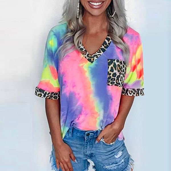 tie dye leopard tshirt women summer patchwork v neck short sleeve camisetas mujer manga corta t shirt women koszulka damska, White
tie dye leopard tshirt women summer patchwork v neck short sleeve camisetas mujer manga corta t shirt women koszulka damska, White