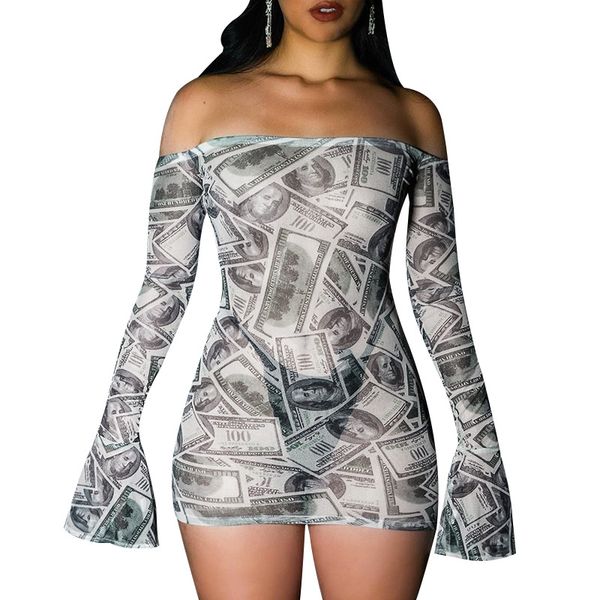 joskaa money print flare sleeve off the shoulder mini dress for women mesh see through bodycon club dresses, Black;gray
joskaa money print flare sleeve off the shoulder mini dress for women mesh see through bodycon club dresses, Black;gray