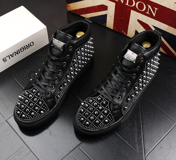 young men rivet sneakers punk hip-hop men ankle boots high shoes male rivet casual shoes height increasing, Black
young men rivet sneakers punk hip-hop men ankle boots high shoes male rivet casual shoes height increasing, Black
