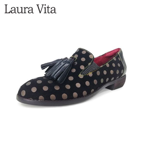 laura vita flat shoes woman summer flats soft wave point genuine leather shoes claudie 05, Black