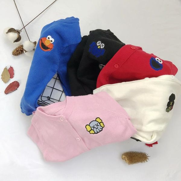 muoo1 jacquard autumn korean style children's neutral children's cartoon embroidery embroidered sweater jacquard sweater cardigan, Blue