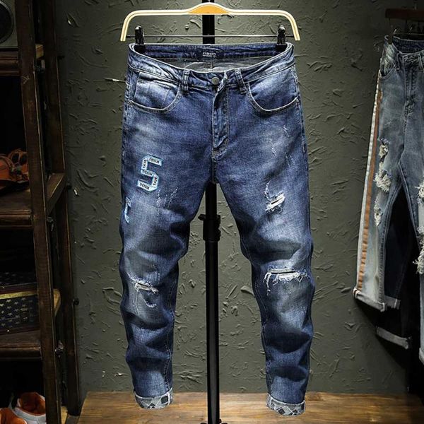 new trend ripped jeans men casual slim fit denim pants korean style embroidery distressed jeans trousers ankle-length joggers, Blue
new trend ripped jeans men casual slim fit denim pants korean style embroidery distressed jeans trousers ankle-length joggers, Blue