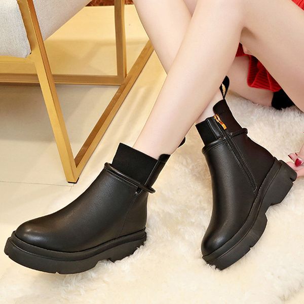 Women's Winter Warm Boots Stitching Thick-Soled Students Rubber Shoes Solid Color Leather Side Zipper Short Boots, Black
Women's Winter Warm Boots Stitching Thick-Soled Students Rubber Shoes Solid Color Leather Side Zipper Short Boots, Black