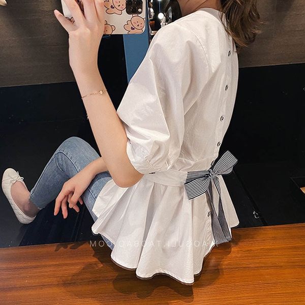 h8jfd 2020 summer internet celebrity same short-sleeved women's shirt shirt v-neck design slim fit slim bow western style women's, White
h8jfd 2020 summer internet celebrity same short-sleeved women's shirt shirt v-neck design slim fit slim bow western style women's, White