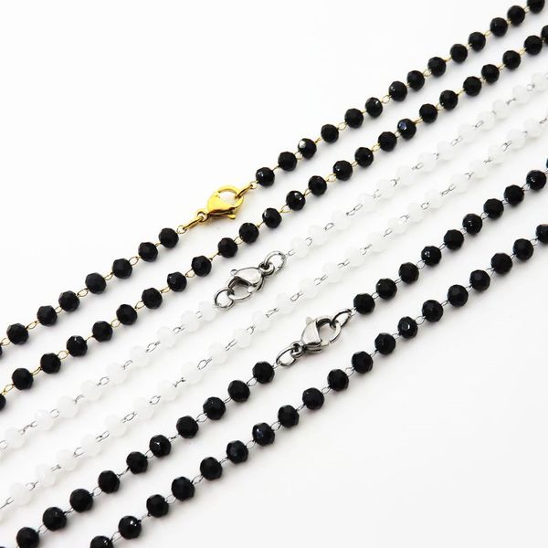 3mm white bead black bead with gold-color stainless steel chain necklace for women & men fashion jewelry, Silver
3mm white bead black bead with gold-color stainless steel chain necklace for women & men fashion jewelry, Silver