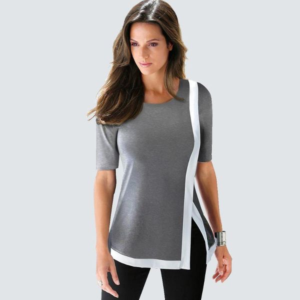 women's t-shirt summer casual patchwork soft t shirt basic split fashion classic elegant women ht040, White
women's t-shirt summer casual patchwork soft t shirt basic split fashion classic elegant women ht040, White