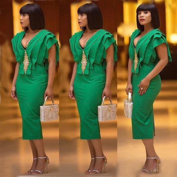 2021 green cocktail dresses sheath v neck ruffled tea length prom dress formal evening gowns tiered arabic dubai nigeria party wear, Black;red
2021 green cocktail dresses sheath v neck ruffled tea length prom dress formal evening gowns tiered arabic dubai nigeria party wear, Black;red