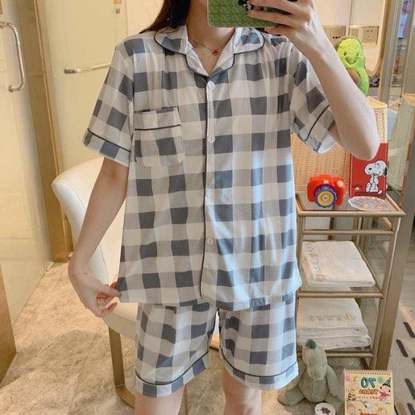 2020 pajamas women's net red short-sleeved korean loose blue and shorts home shorts plaid sweet home clothes women, Blue;red
2020 pajamas women's net red short-sleeved korean loose blue and shorts home shorts plaid sweet home clothes women, Blue;red