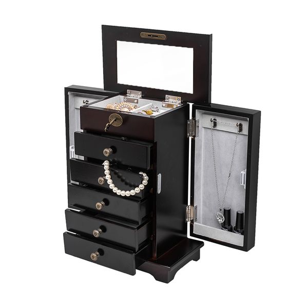 new 5 drawers 6 layers jewelry storage box with double door wooden jewelry display box brown, Black;white
new 5 drawers 6 layers jewelry storage box with double door wooden jewelry display box brown, Black;white