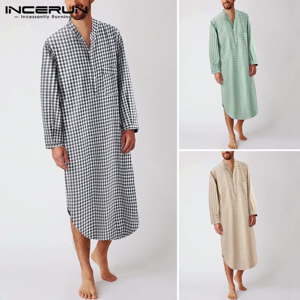 men's sleepwear incerun men leisure plaid sleep robes long sleeve stand collar casual bathrobes lattice breathable nightgown homewear p, Black;brown
men's sleepwear incerun men leisure plaid sleep robes long sleeve stand collar casual bathrobes lattice breathable nightgown homewear p, Black;brown
