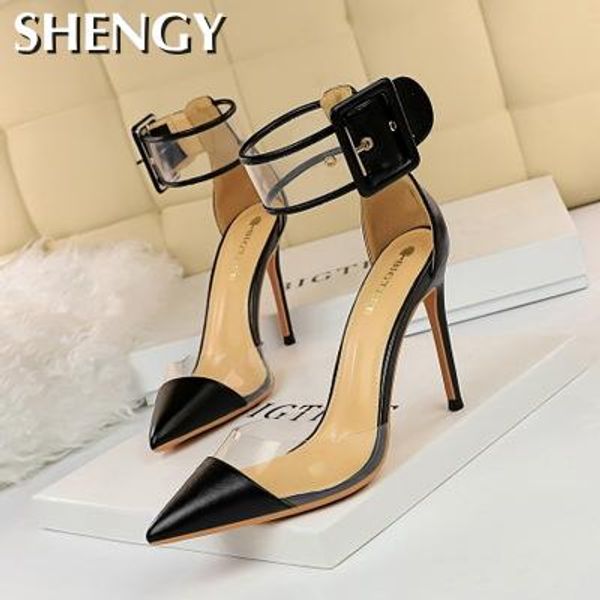 shy women's summer high-heeled banquet shoes fashion pointed transparent hollow stitching word leather buckle sandals pink, Black
shy women's summer high-heeled banquet shoes fashion pointed transparent hollow stitching word leather buckle sandals pink, Black