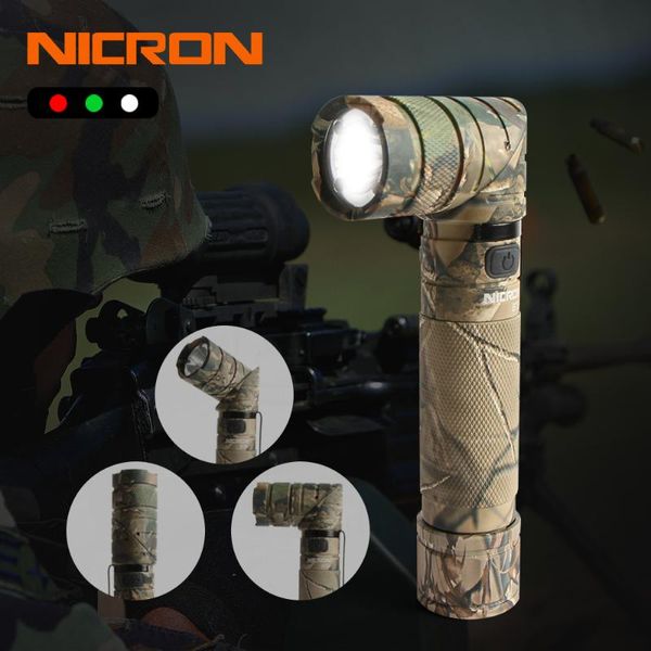 Nicron 3-color Light 90 Degree Camo Rechargeable Twist With 360 Rotary Clip 18650 Waterproof 950lm Led Torch B70 Plus