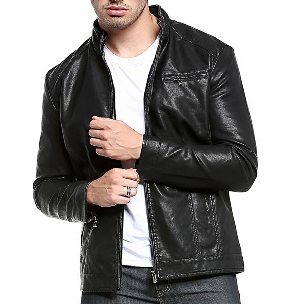 men's washed pu stand collar leather jacket locomotive leather jacket mens thick fur, Black
men's washed pu stand collar leather jacket locomotive leather jacket mens thick fur, Black