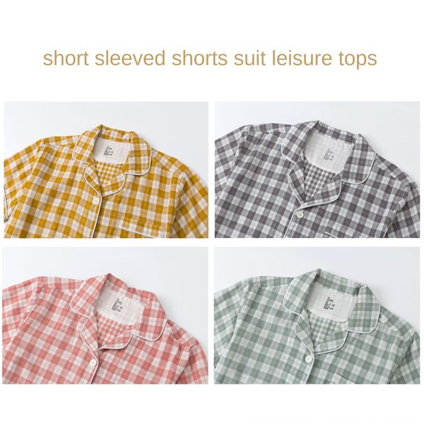k1gi0 non-print couple cotton pajamas double layer yarn summer short sleeve pants trousers suit home clothes suit cotton men's and wome, Black;brown
k1gi0 non-print couple cotton pajamas double layer yarn summer short sleeve pants trousers suit home clothes suit cotton men's and wome, Black;brown