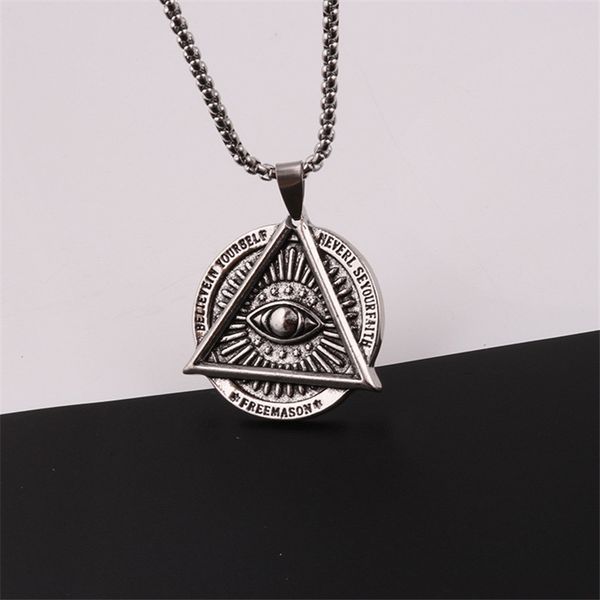 1pc european retro alloy evil eye men's necklace fashion punk male triangle pendant jewelry winter long sweater chain women n42, Silver
1pc european retro alloy evil eye men's necklace fashion punk male triangle pendant jewelry winter long sweater chain women n42, Silver