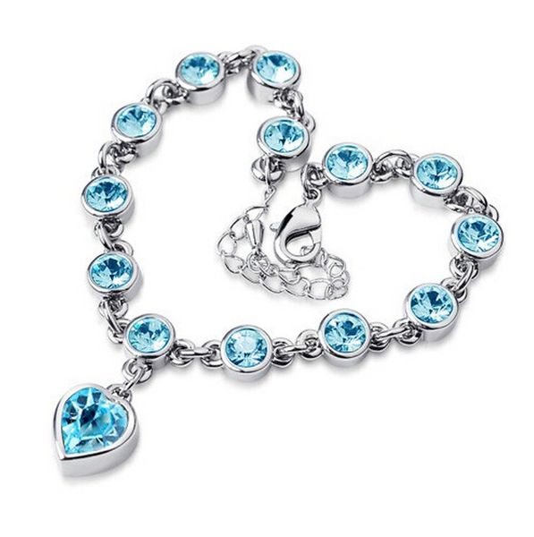 

new 18k white gold plated austrian crystal love heart charm bracelet for women made with swarovski elements health jewelry wholesale price, Golden;silver
