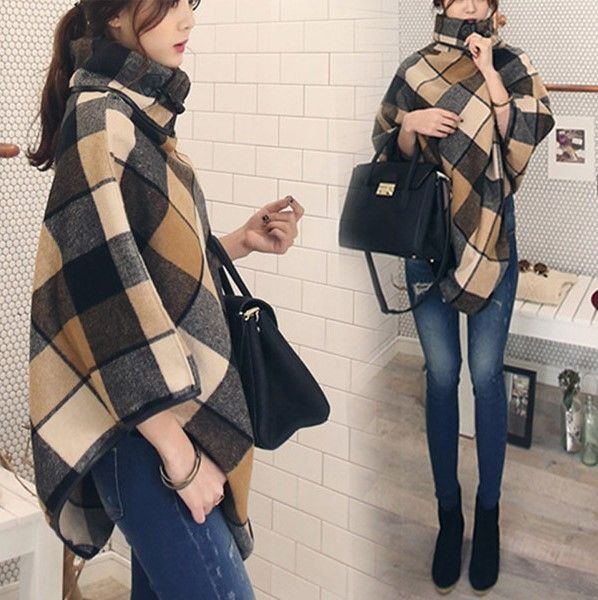 be35i 2019 autumn and winter new women's plaid shawl woolen coat korean style large size stitching cloak wool coat wool woolen cloak ou, Black
be35i 2019 autumn and winter new women's plaid shawl woolen coat korean style large size stitching cloak wool coat wool woolen cloak ou, Black