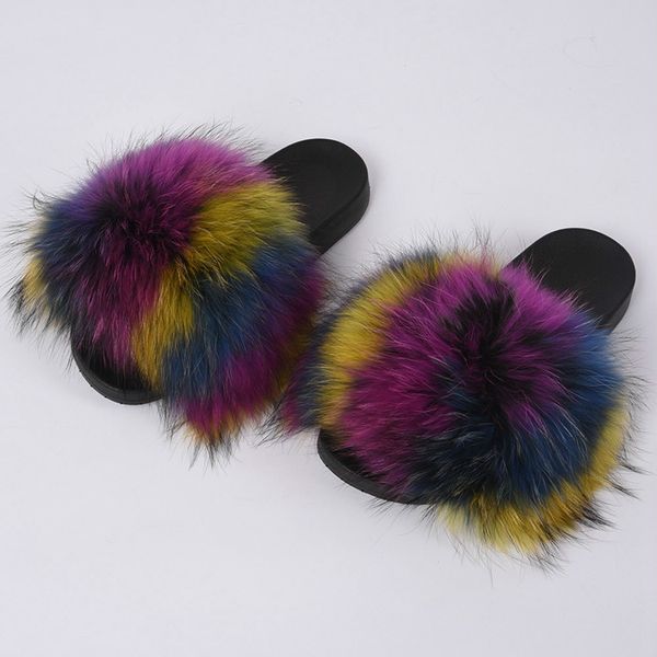 new arrival fashion slides real raccoon fur slippers multi color sandals for women, Black
new arrival fashion slides real raccoon fur slippers multi color sandals for women, Black