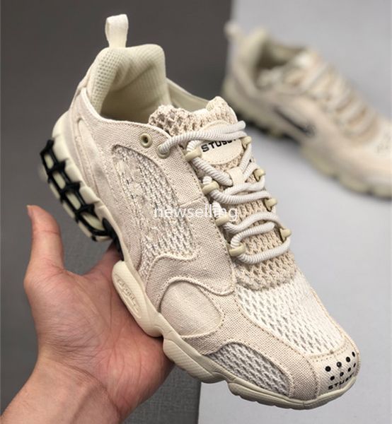 new zoom spiridon caged men women running shoes metallic silver black triple white pure platinum university blue mens sports sneakers 36-45, White;red