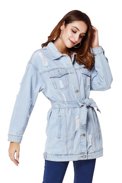 womens light blue demin jackets woman lapel neck sashes pockets button washed long coats women high street oversize outerwears, Black;brown
womens light blue demin jackets woman lapel neck sashes pockets button washed long coats women high street oversize outerwears, Black;brown