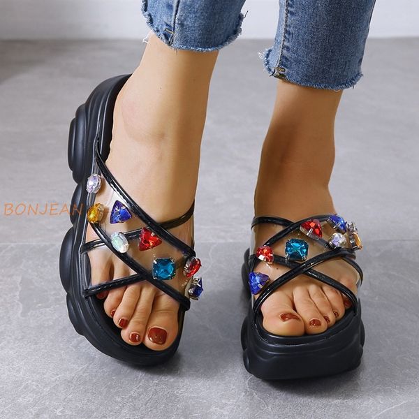 sandals high heel women's summer shoes ladies thick-bottom cross diamond waterproof wedge beach zapatos, Black
sandals high heel women's summer shoes ladies thick-bottom cross diamond waterproof wedge beach zapatos, Black
