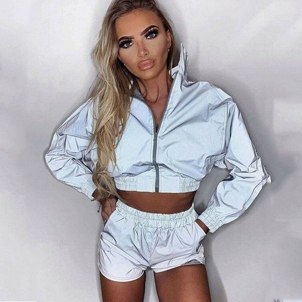 2019 autumn women tracksuit zip reflective light short jackets coat casual clubwear sports suit festival clothes plus size, Gray
2019 autumn women tracksuit zip reflective light short jackets coat casual clubwear sports suit festival clothes plus size, Gray