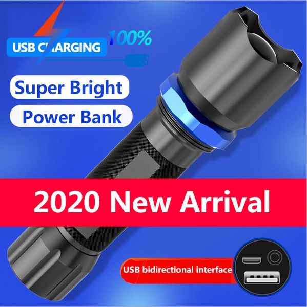 8000lm Ed 5 Modes Waterproof Zoomable Led Torch With Built-in Battery As Mobile Power Bank Emergency Lamp