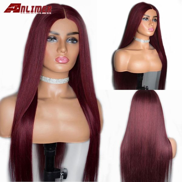 l j g gb d d Long Straight Brazilian 13x6 Straight Burgundy Pre-Plucked Lace Front Wig
